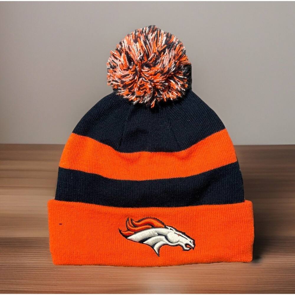 Denver Broncos Beanie New Era NFL Winter Striped Fleece Lined Orange One Size